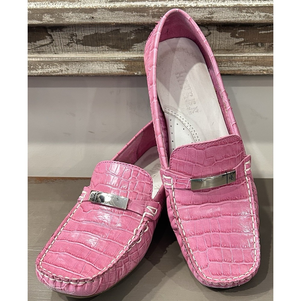 Vintage Lauren Ralph Lauren (LRL) Suzie Pink Leather Loafers Preppy Y2K Sz 6.5B